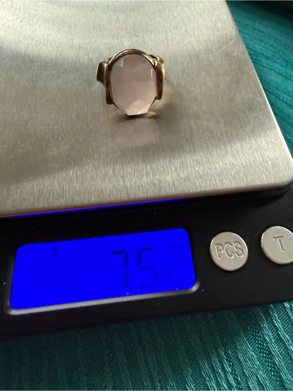 J& T 925 Sterling Silver Gold Vermeil Faceted Rose Quartz Statement Ring Sz 6